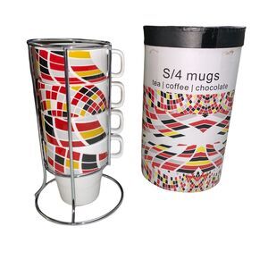 Retro MCM Set of 4 Geo Print Coffee Tea Chocolate Mugs Cups Drinkware